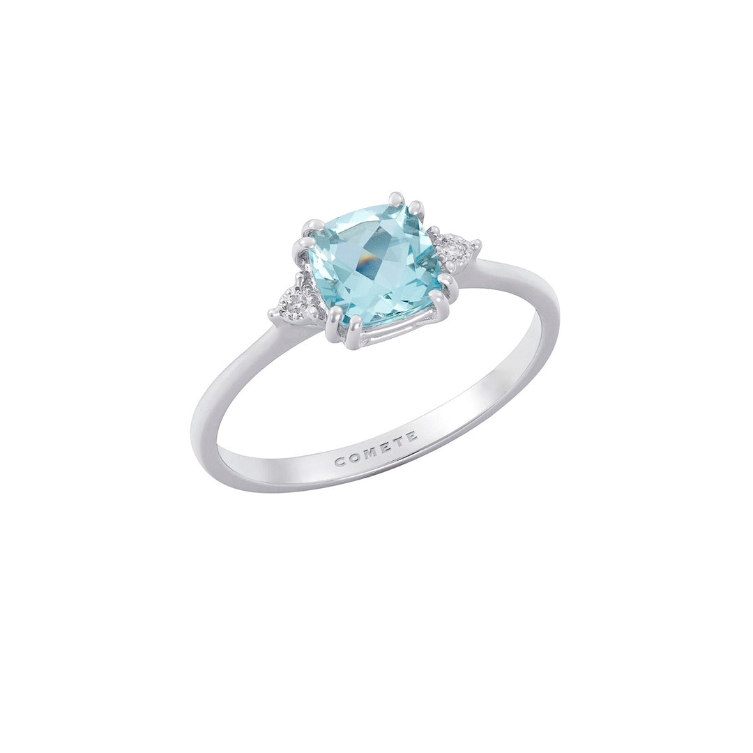 Comete Aquamarin-Ring im Antikschliff aus Gold und weißen Diamanten ANQ349
