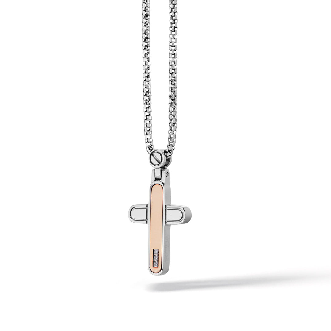 Comete-Kreuz-Halskette aus Stahl und Diamanten UGL701