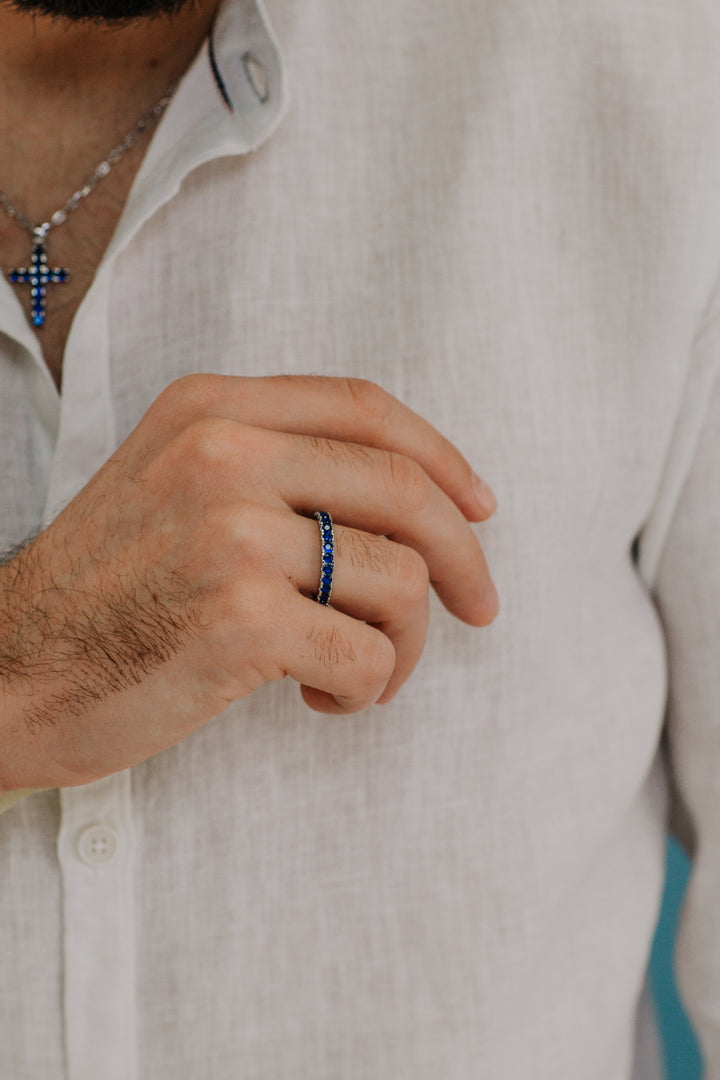 Comete-ring in zilver en blauwe zirkonen UAN124L