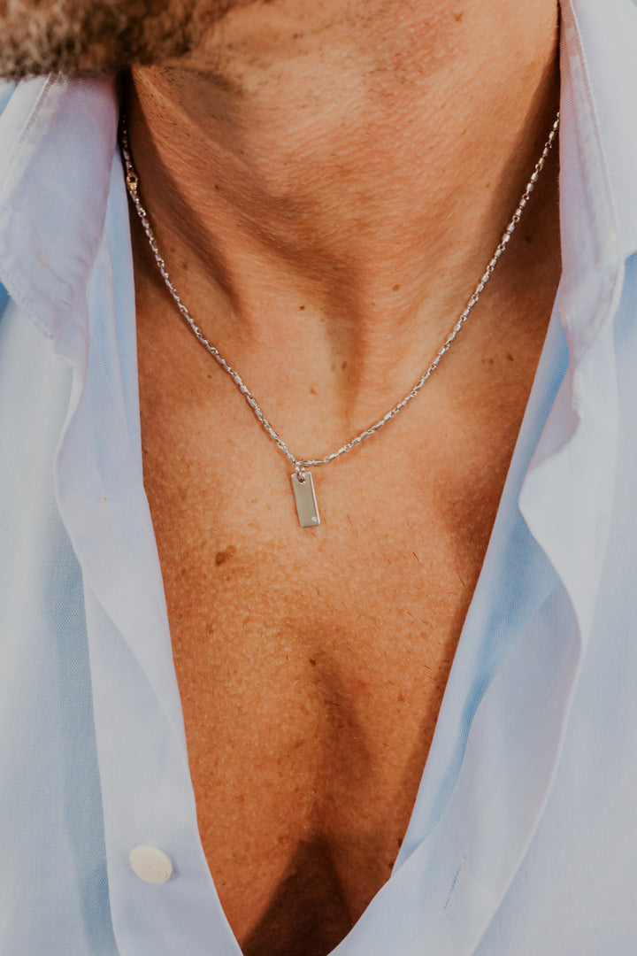 Comete ketting in gepolijst en rosé zilver, diamant en zwarte Spinels UGL752