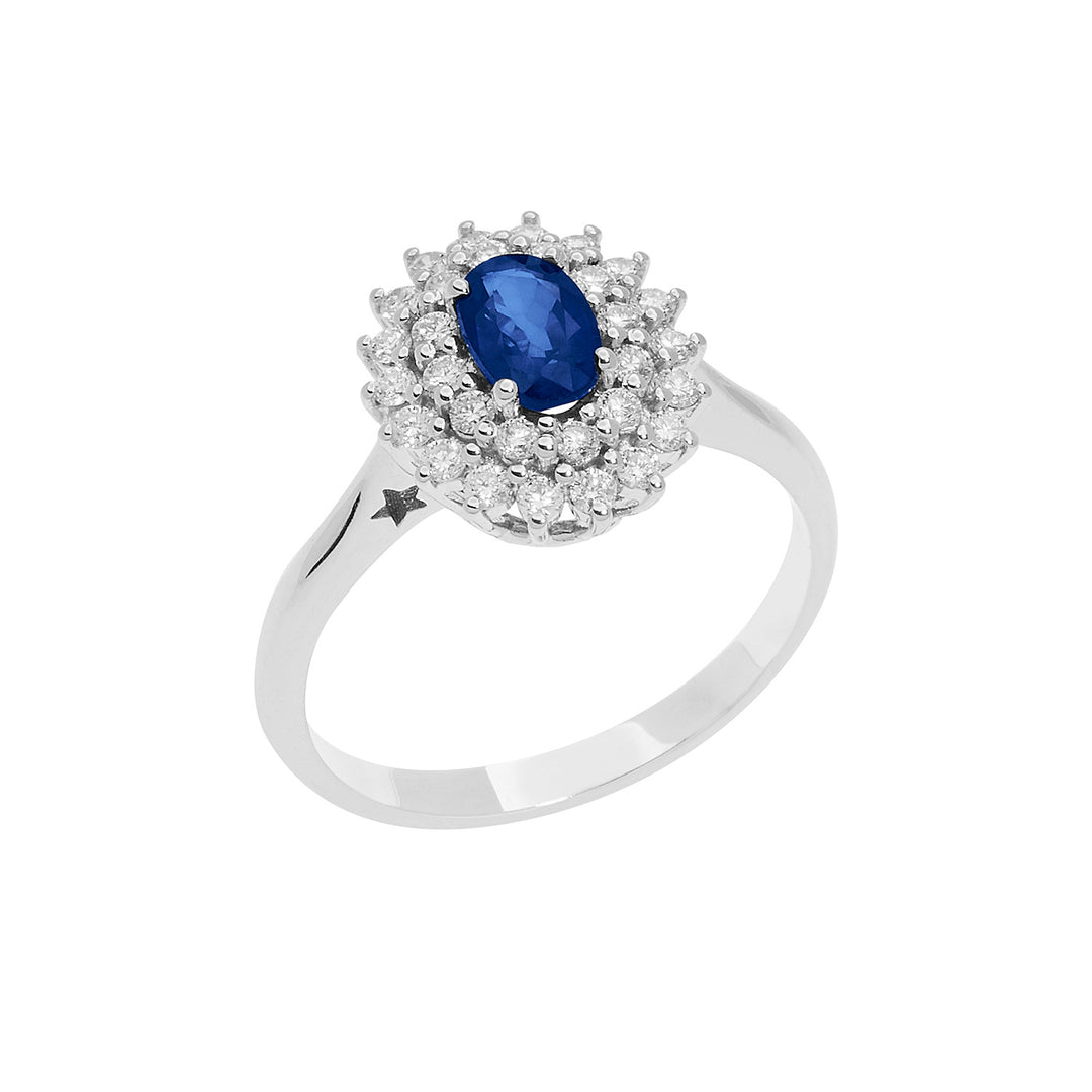 Comete-Goldring mit Diamanten und ovalem blauem Saphir ANB2621