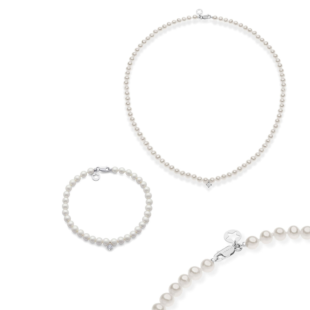 Comete choker en armband in goud en parels met witte diamant KIT320368
