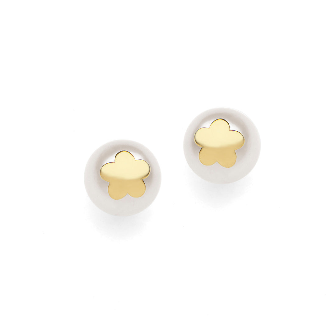 Comete Ohrringe Perlen aus Weißgold mit Blume aus Gelbgold ORP647