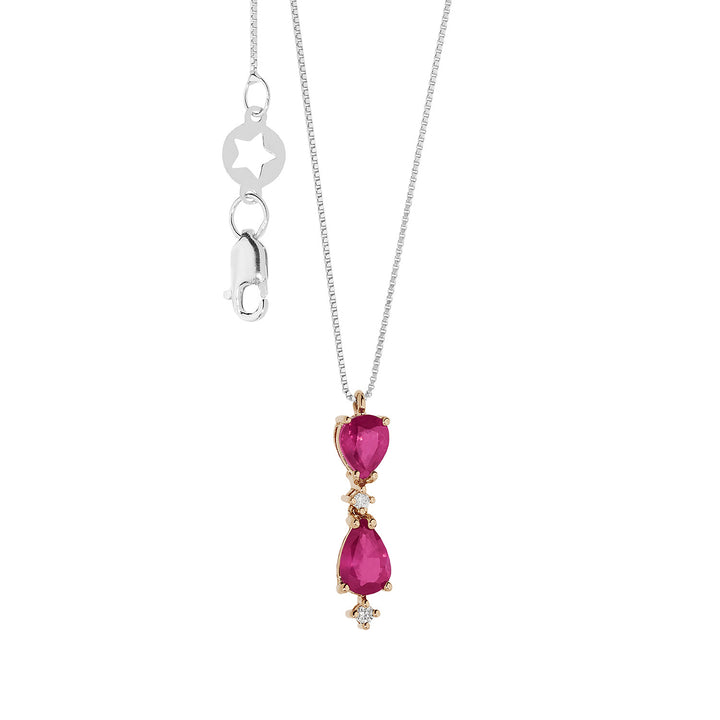 Comete ketting in roségoud diamanten en robijnen drop GLB1607