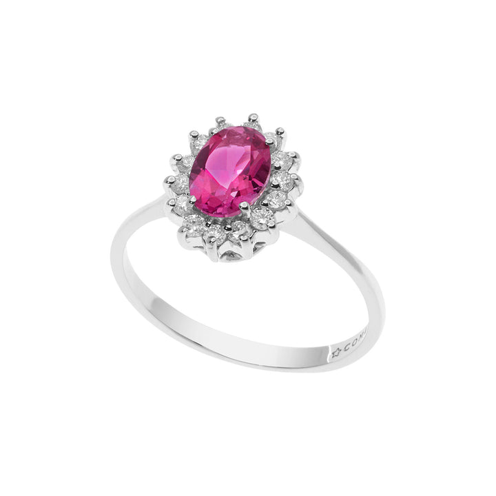 Comete-Goldring mit Diamanten und rosa Topas oval ANB2593