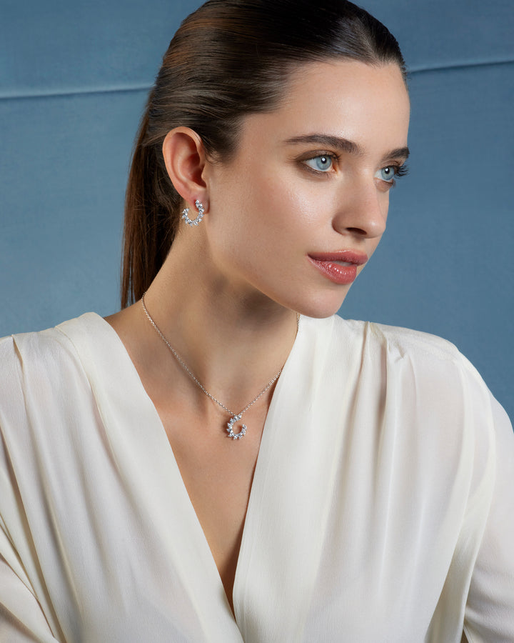 Comete ketting en oorbellen van 925‰ zilver en witte zirkonen KIT259204