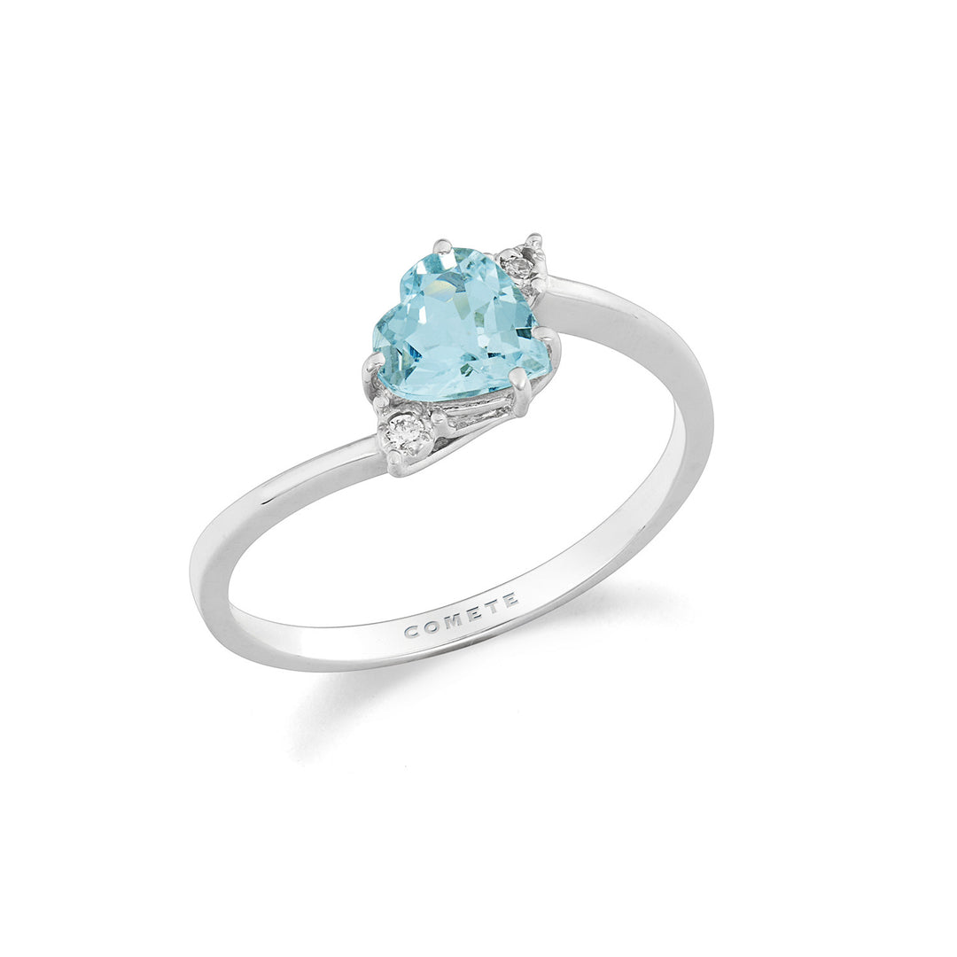 Comete Ring Goud en Witte Diamanten met Aquamarijn Hart ANQ358