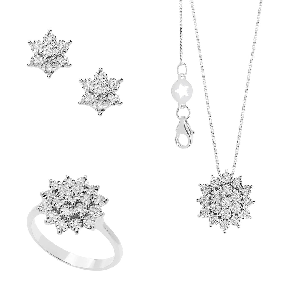 Comete Halskette, Ring und Ohrringe aus Weißgold und Diamanten Moments KIT163926701090