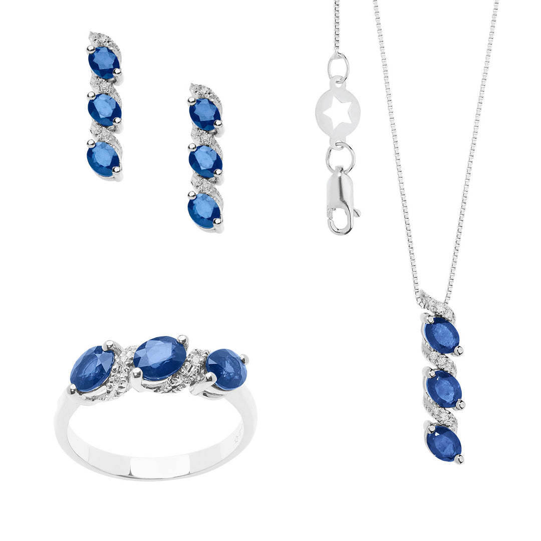 Comete ketting, ring en oorbellen trilogie met saffieren en diamanten Vittoria Collection KIT163726681088