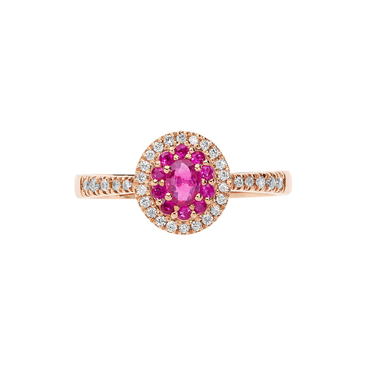 Comete Ring in roze goud met diamanten en robijnen ANB 2580
