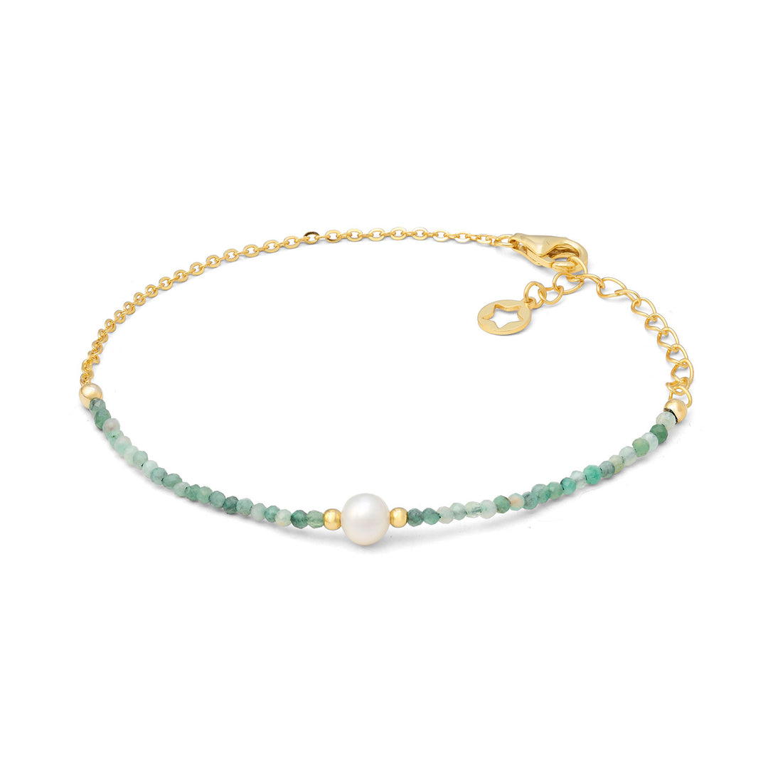 Comete-Armband aus 925‰ vergoldetem Silber mit Smaragdwurzel und Perle BRA289