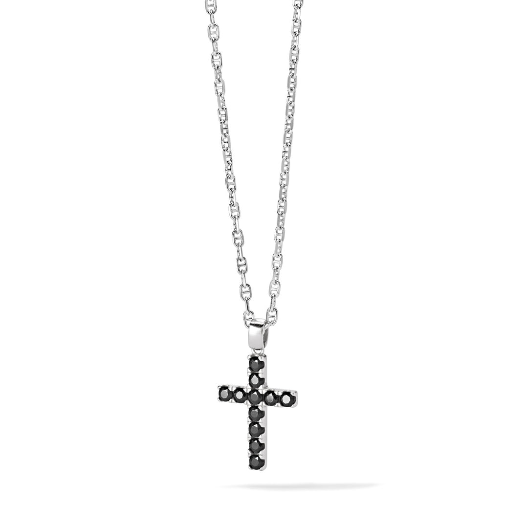 Comete-Kreuz-Halskette aus Silber und schwarzen Zirkonen UGL687