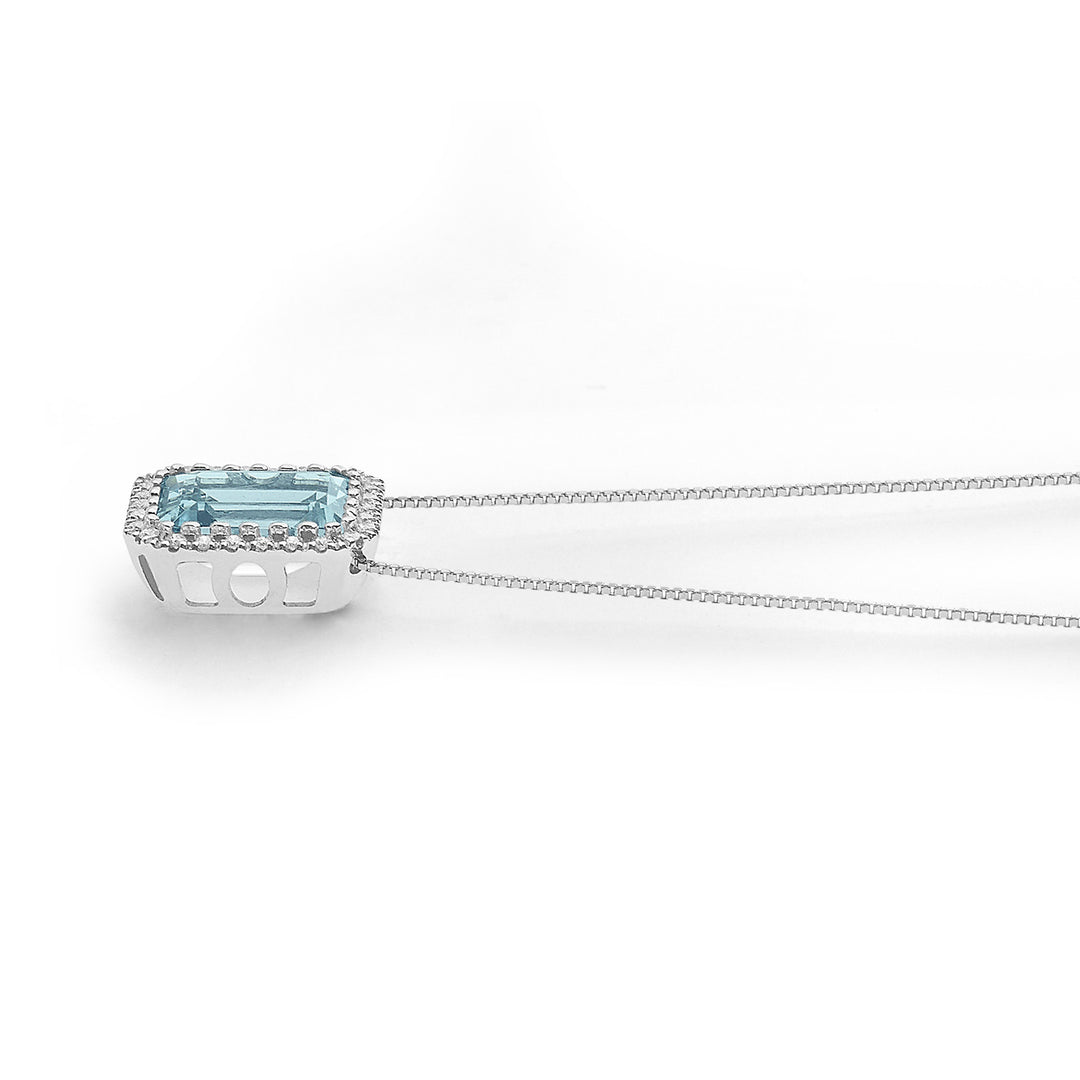 Comete ketting in goud, diamanten en achthoekig aquamarijn GLQ303