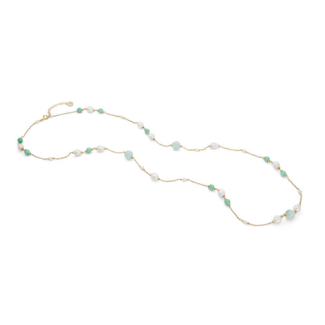 Comete-Halskette 925‰ Silber mit Acquadolce-Perlen, farbige Jade, Angelite GLA281