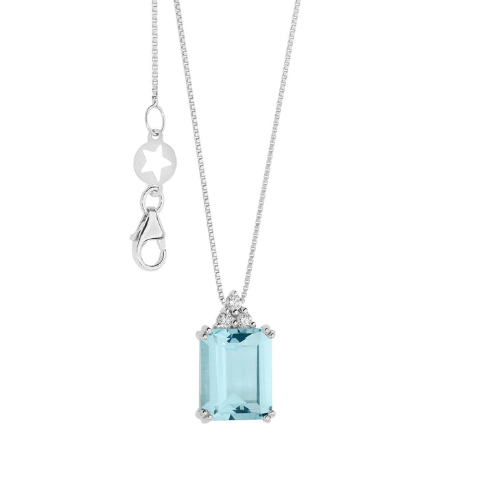 Kometenketting in goud, diamanten en achthoekige aquamarijn GLQ301