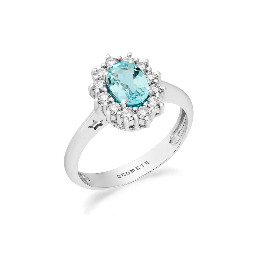 Bague Comete en or avec diamants et aigue-marine ovale ANQ362