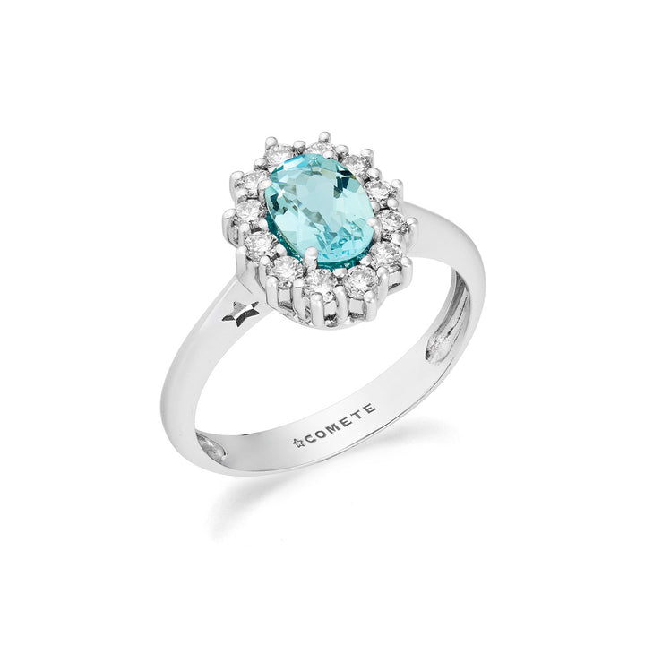 Bague Comete en or avec diamants et aigue-marine ovale ANQ362