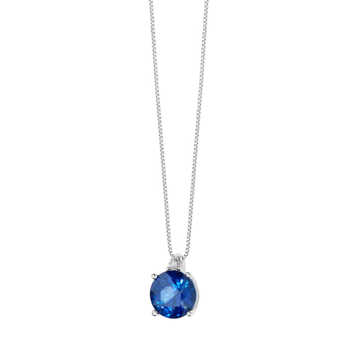 Comete-halsketting in goud, diamant en ronde blauwe saffier GLB1388