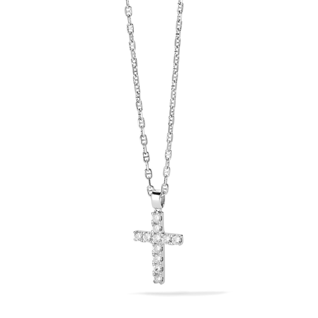Comete kettingkruis in zilver en witte zirkonen UGL686