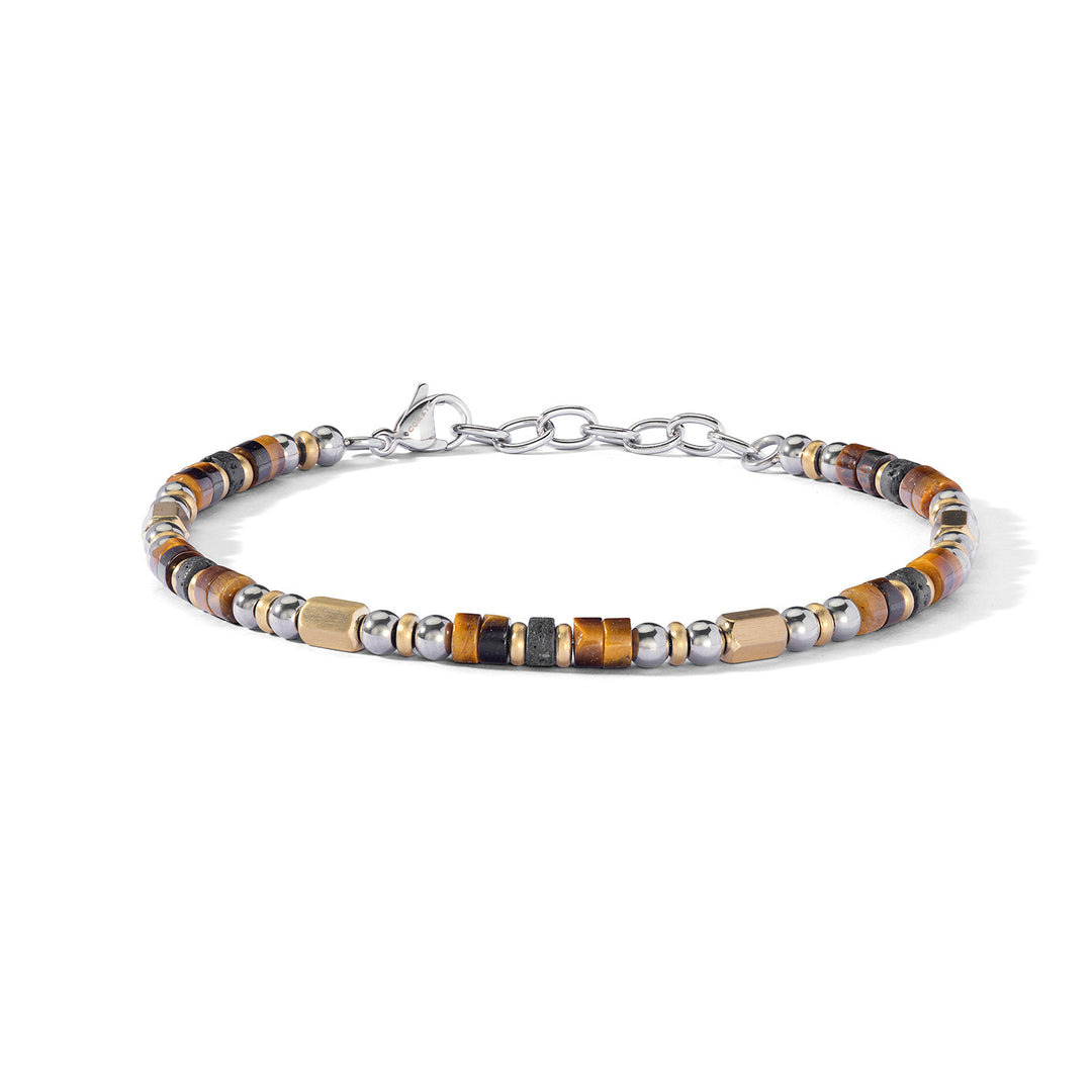 Comete-Armband aus Stahl, gelbem PVD, Tigerauge und Lavastein UBR1273