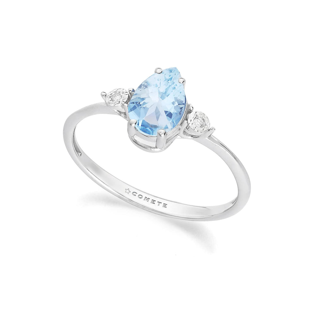 Bague Comete or blanc 375‰, diamants et goutte aigue-marine KANQ002