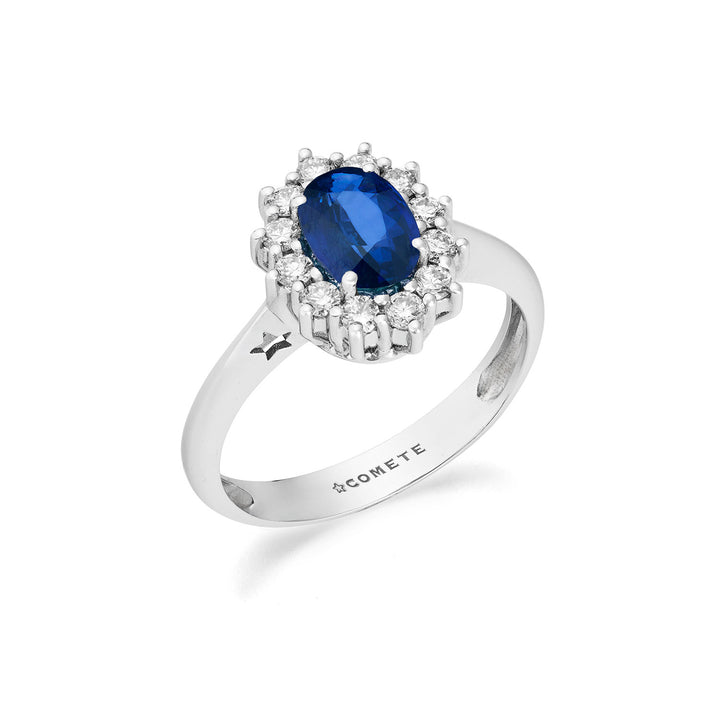 Comete Weißgoldring mit Diamanten und ovalem Saphir ANB2745