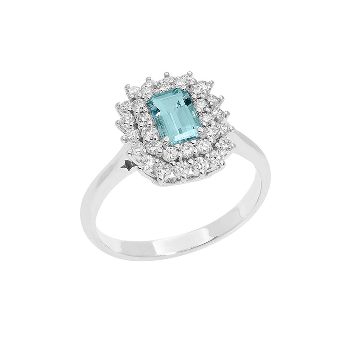 Comete gouden ring met diamanten en achthoekige aquamarijn ANQ324