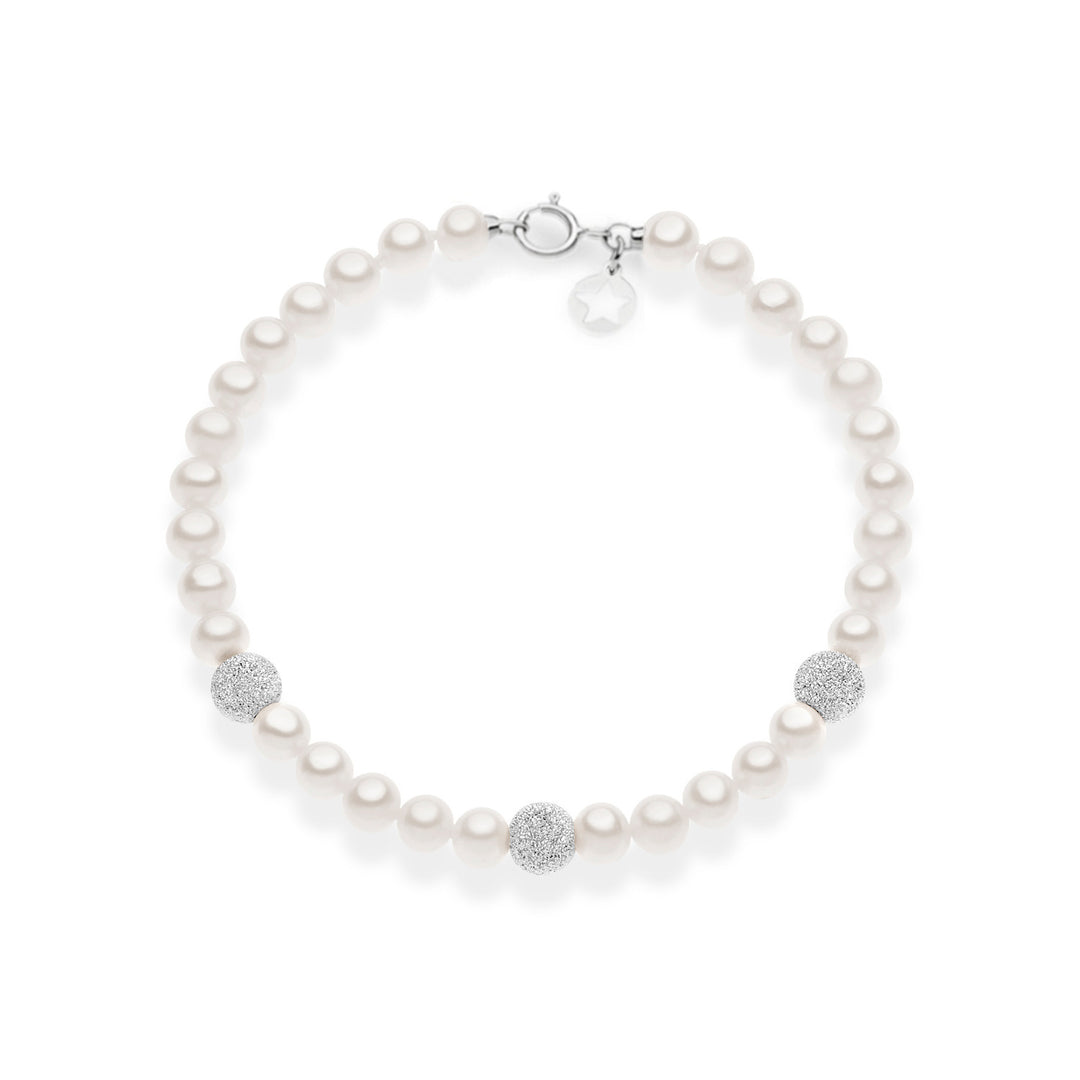 Bracelet Comete avec perles et sphères de diamants en or blanc 375‰ KBRQ261B