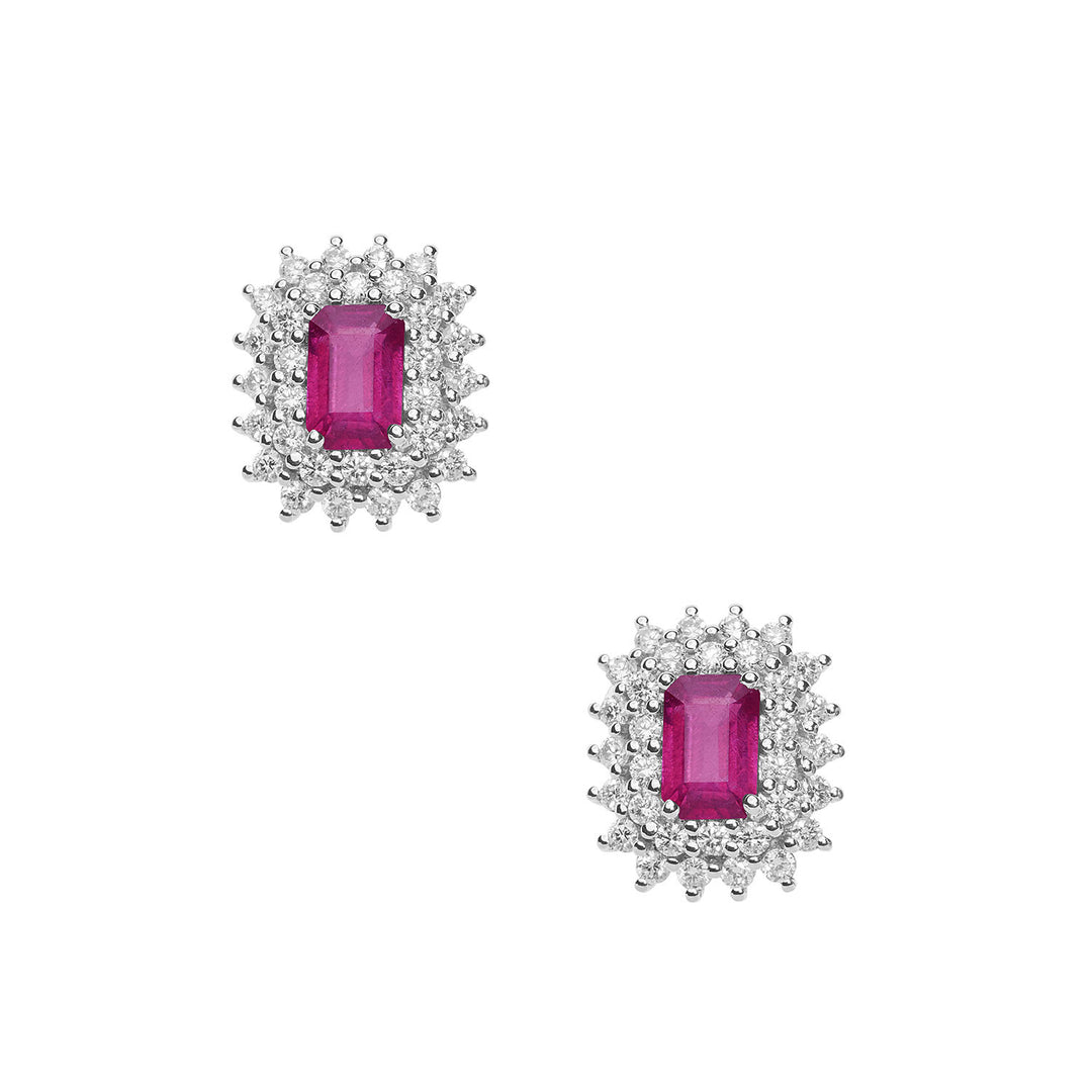 Comete-Goldohrringe mit Diamanten und achteckigen Rubinen ORB1059