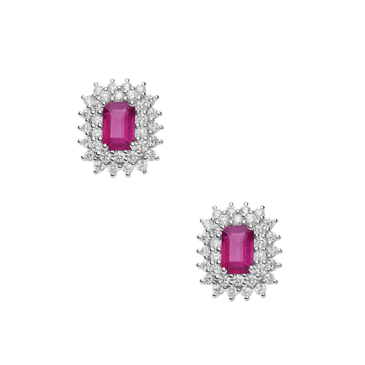Comete-Goldohrringe mit Diamanten und achteckigen Rubinen ORB1059
