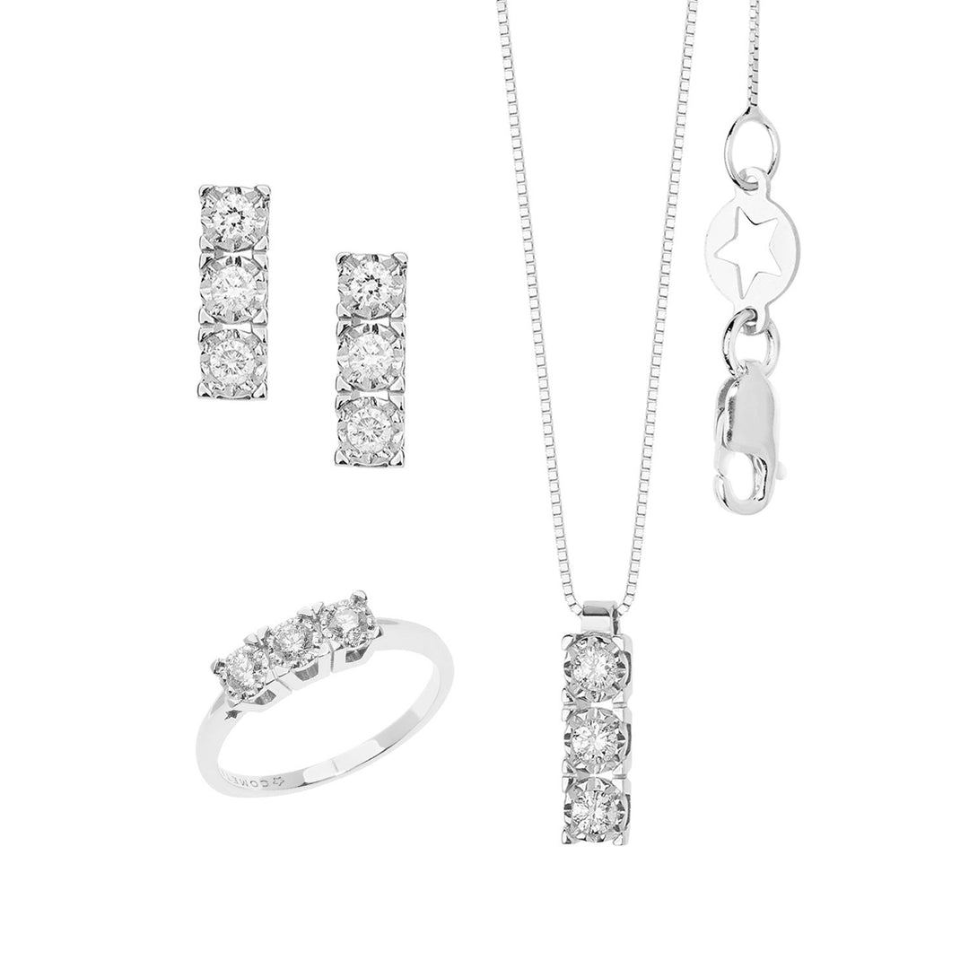 Comete-Trilogie aus Halskette, Ring und Ohrringen aus Gold und weißen Diamanten KIT163126391082