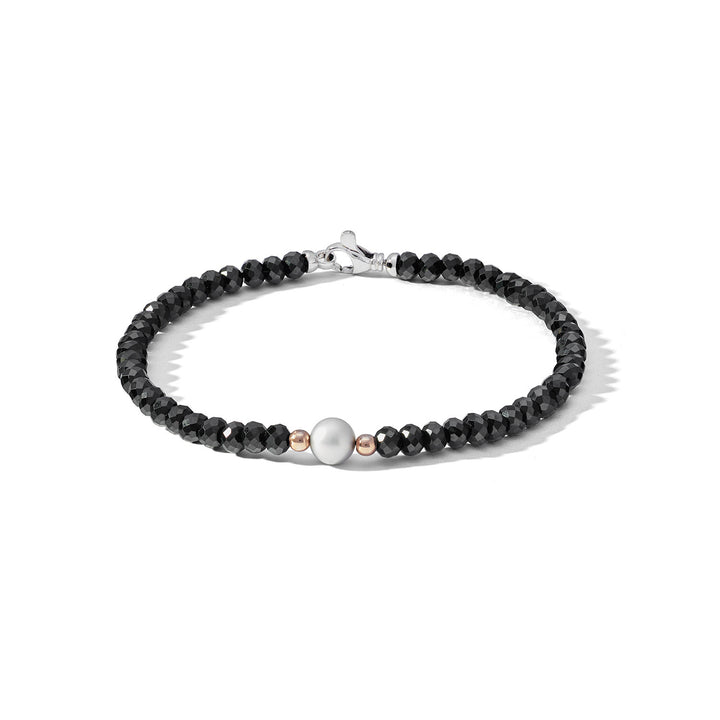 Comete-Silberarmband mit schwarzen Spinellen und grauer Perle UBR1176