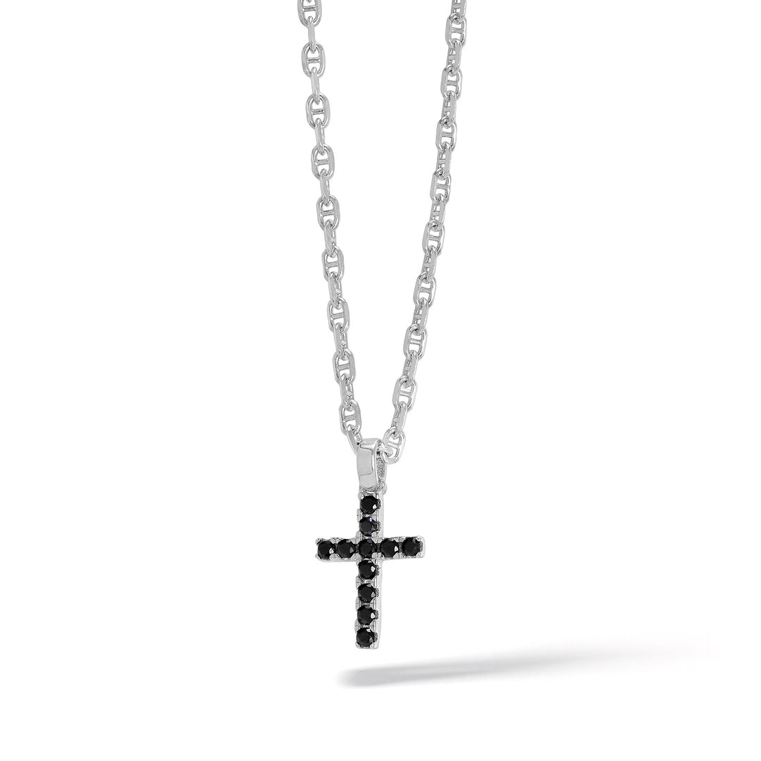 Comete Silberkreuz-Halskette mit schwarzen Zirkonen, klein UGL728