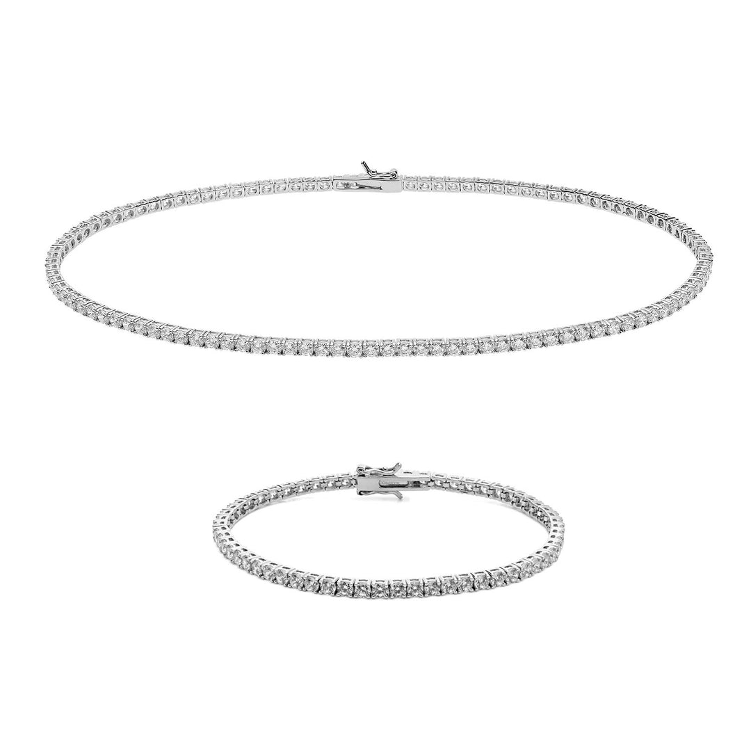 Comete Tennis-Halskette und Armband aus Silber mit weißen Zirkonen KIT738BM45987M18
