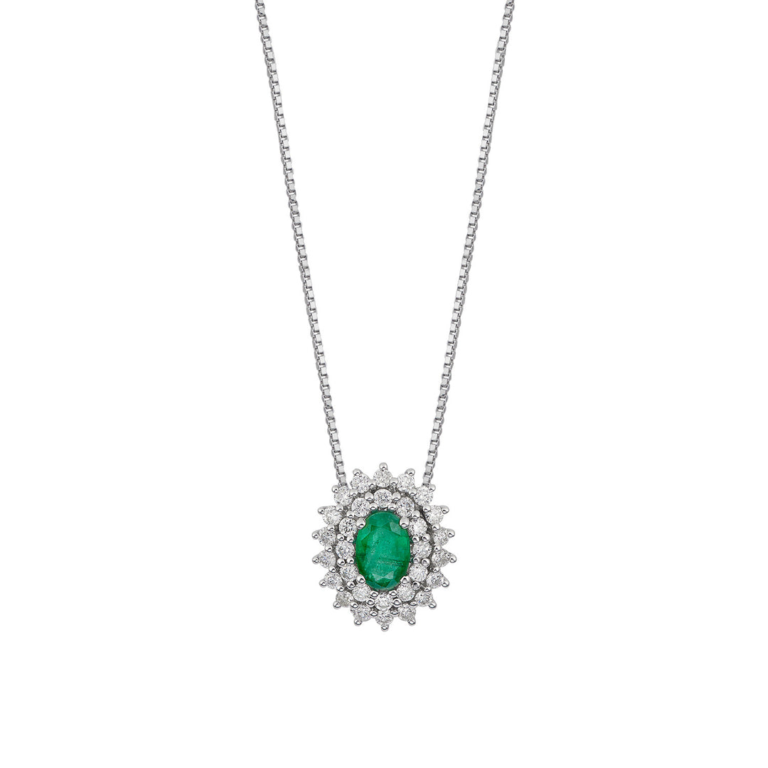 Comete ketting in goud en witte diamanten, ovale smaragd GLB1663