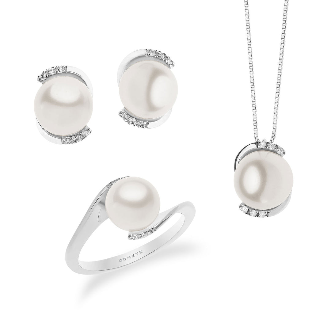 Comete Halskette, Ring und Ohrringe, Perlen aus Gold und Diamanten KIT545380679