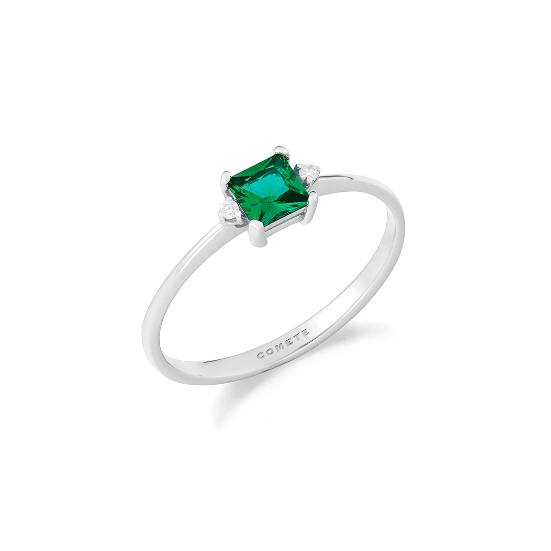 Comete-ring in witgoud met diamanten en smaragd carrè ANB2708