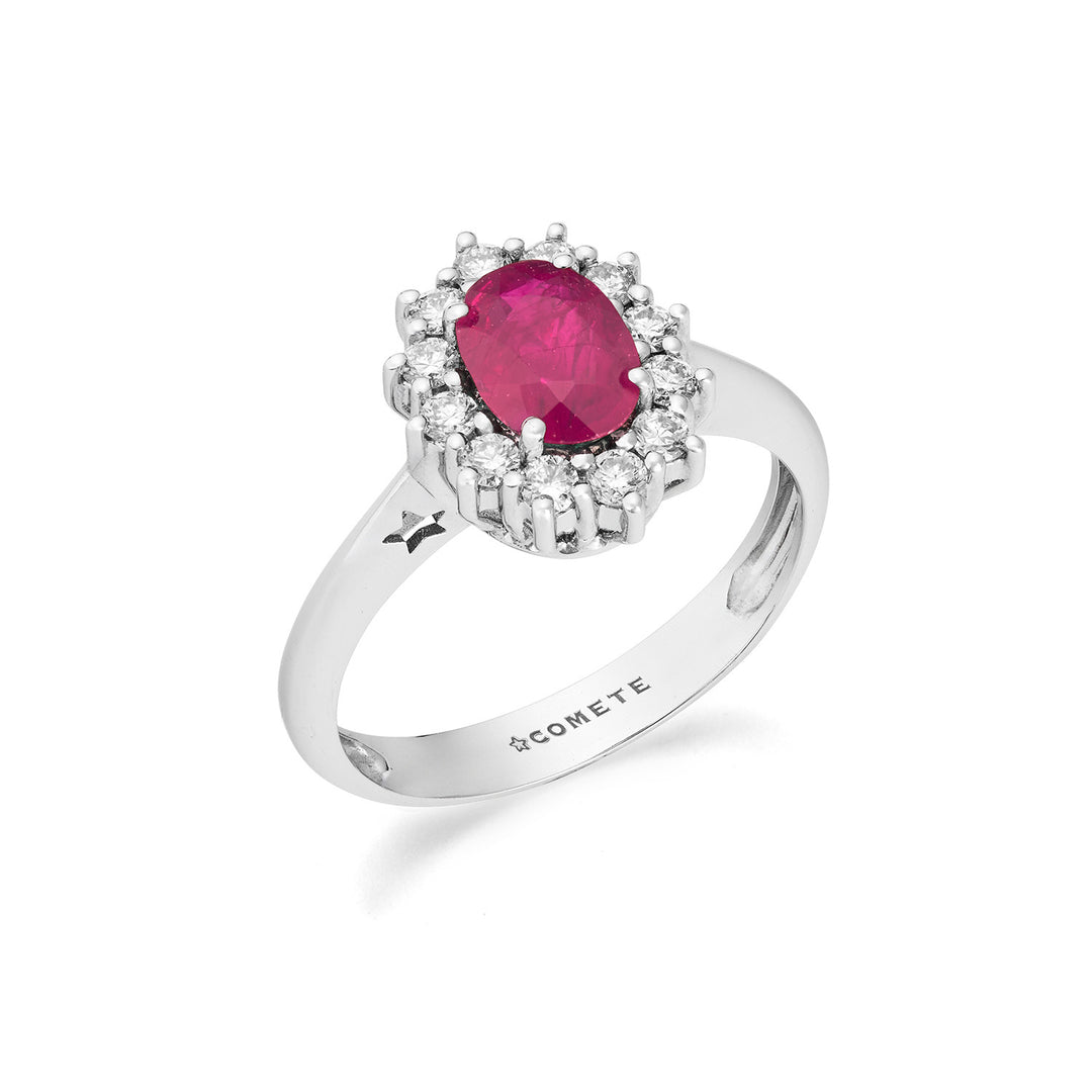 Comete Weißgoldring mit Diamanten und ovalem Rubin ANB2746