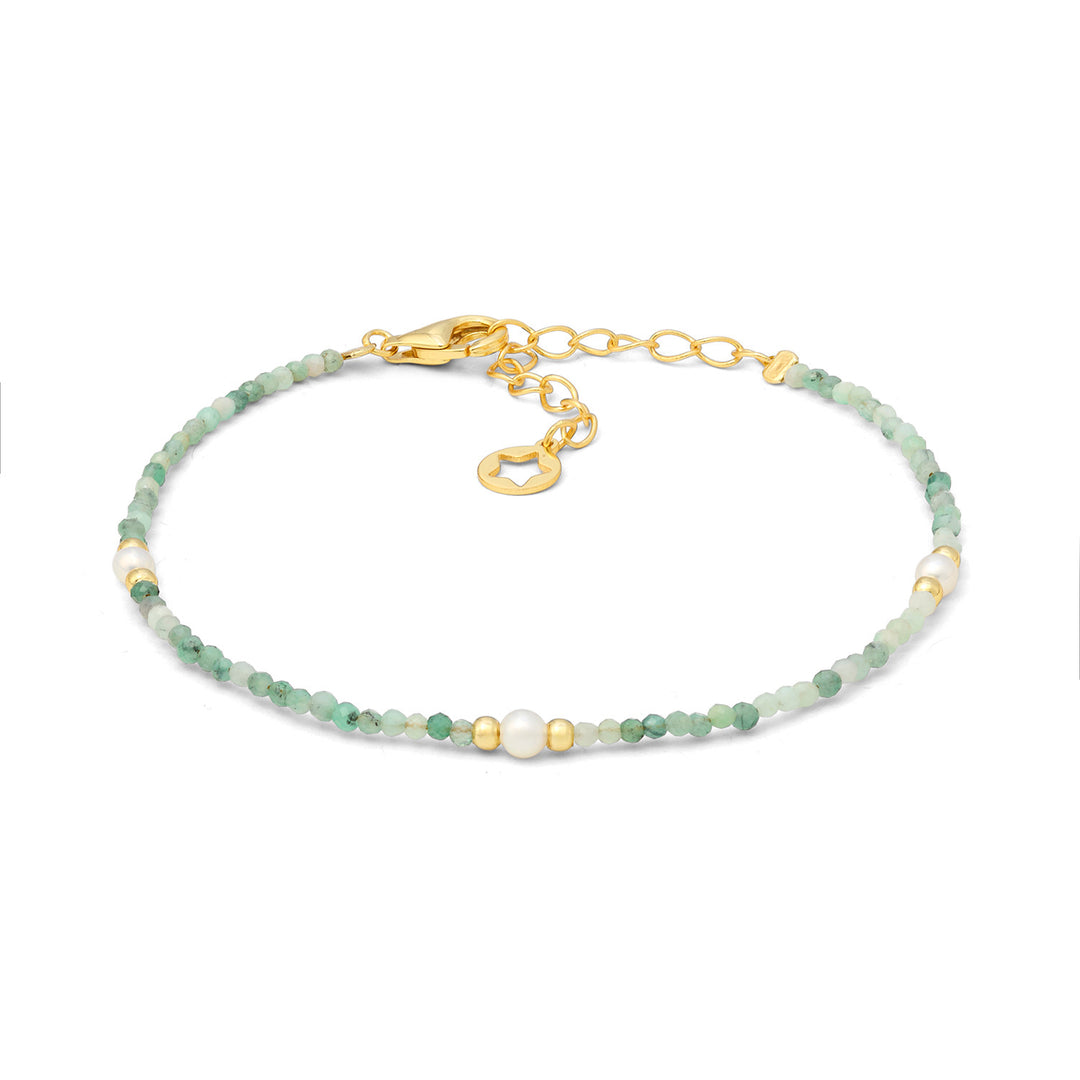 Comete-Armband aus 925‰ vergoldetem Silber mit Smaragdwurzel und Perlen BRA284