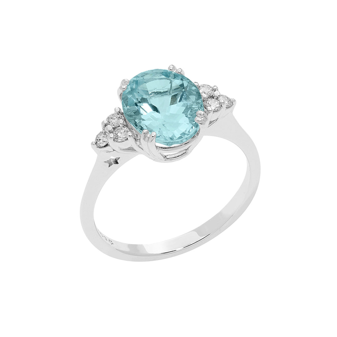 Comete Goldring mit Diamanten und Aquamarin Oval ANQ336