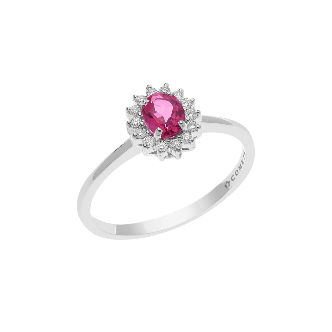 Comete Goldring mit Diamanten und rosa Topas Oval ANB2595
