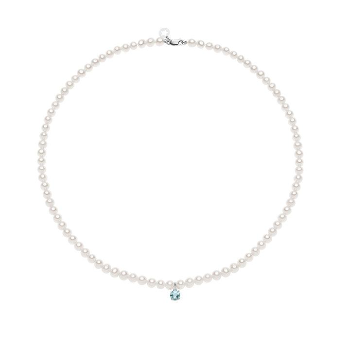 Comete zoetwaterparelketting in goud, diamanten en aquamarijn FWQ322