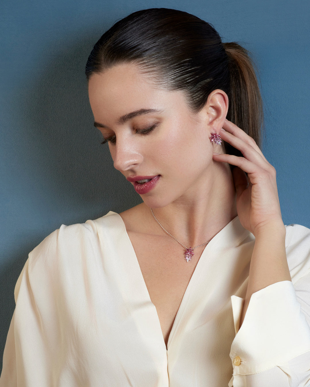 Comete ketting en oorbellen in roze gedegradeerde zirkonen 925‰ zilver KIT264212
