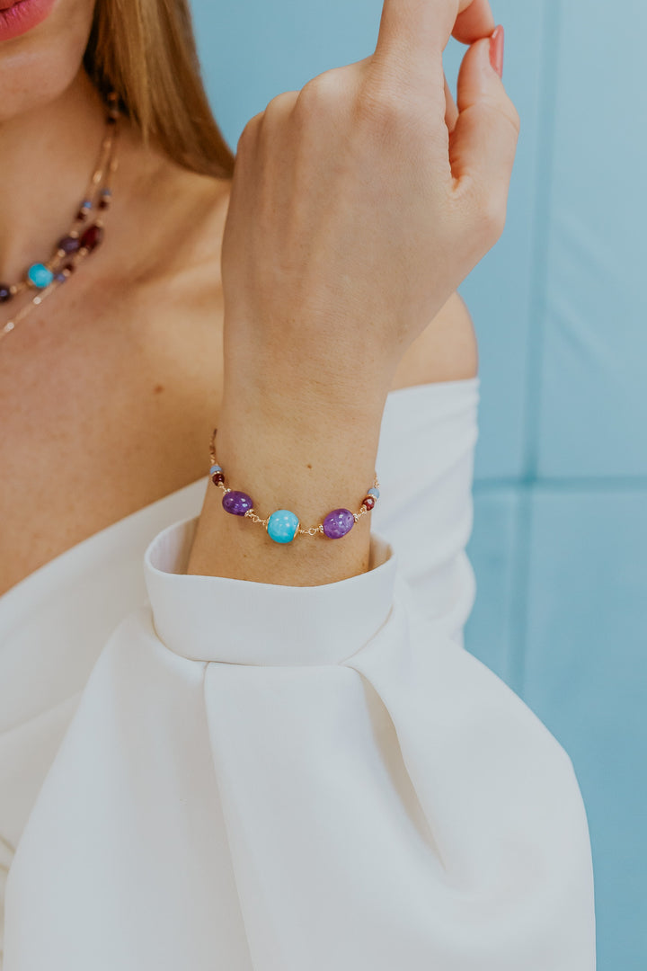 Comete 925‰ Silberarmband mit farbigem Amethyst, Jade und Achat BRA274