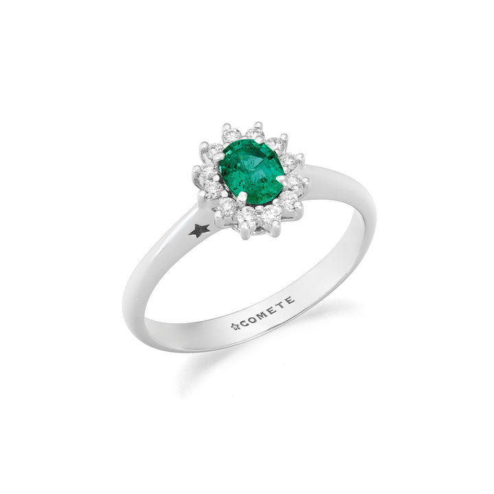Comete Weißgoldring mit Diamanten und ovalem Smaragd ANB2751S3