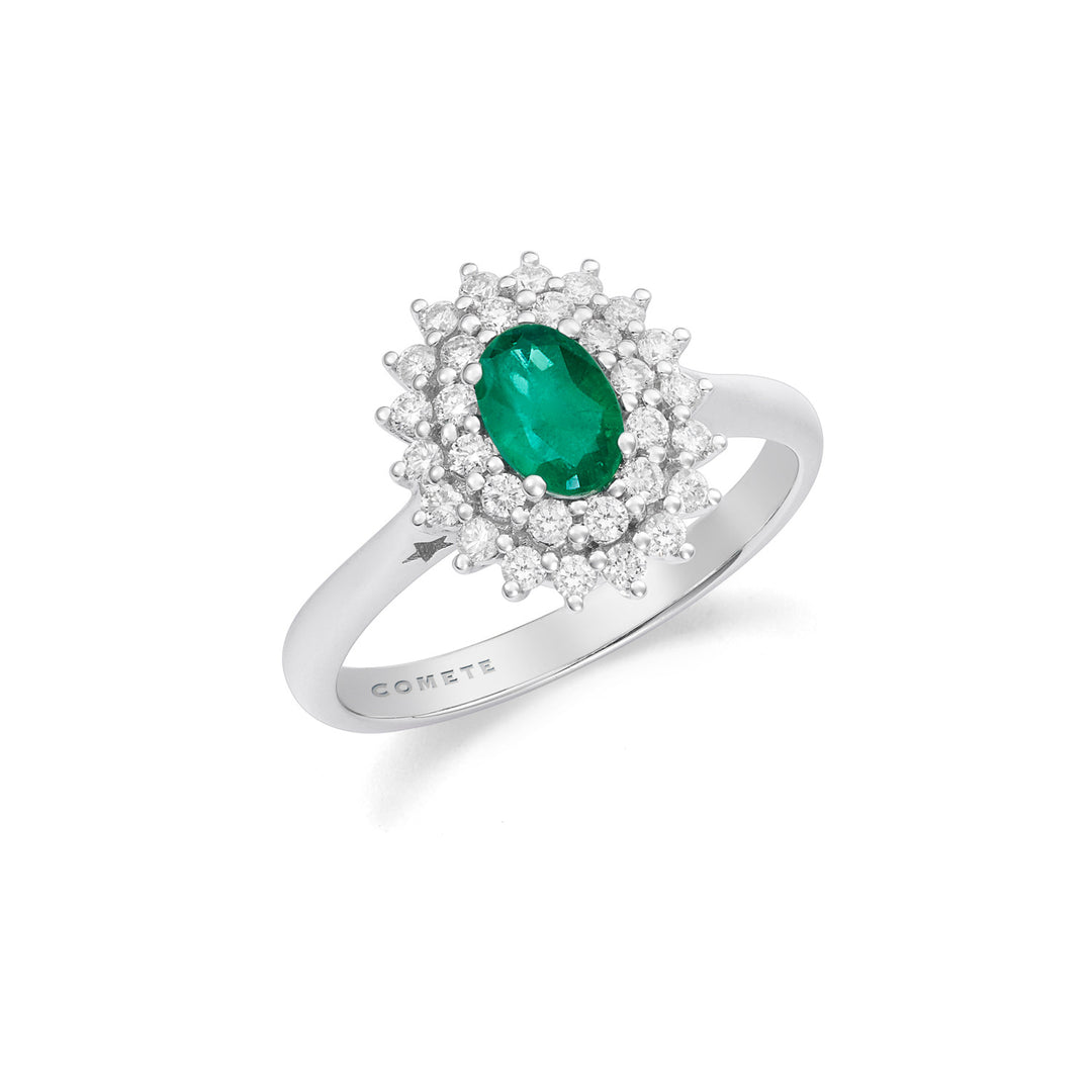 Comete-Ring aus Gold und weißen Diamanten, ovaler Smaragd ANB2693