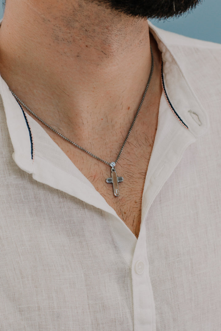 Comete-Kreuz-Halskette aus Stahl und Diamanten UGL701