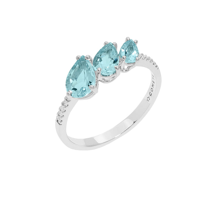 Comete-Goldring mit Diamanten und Aquamarin-Tropfen ANQ329