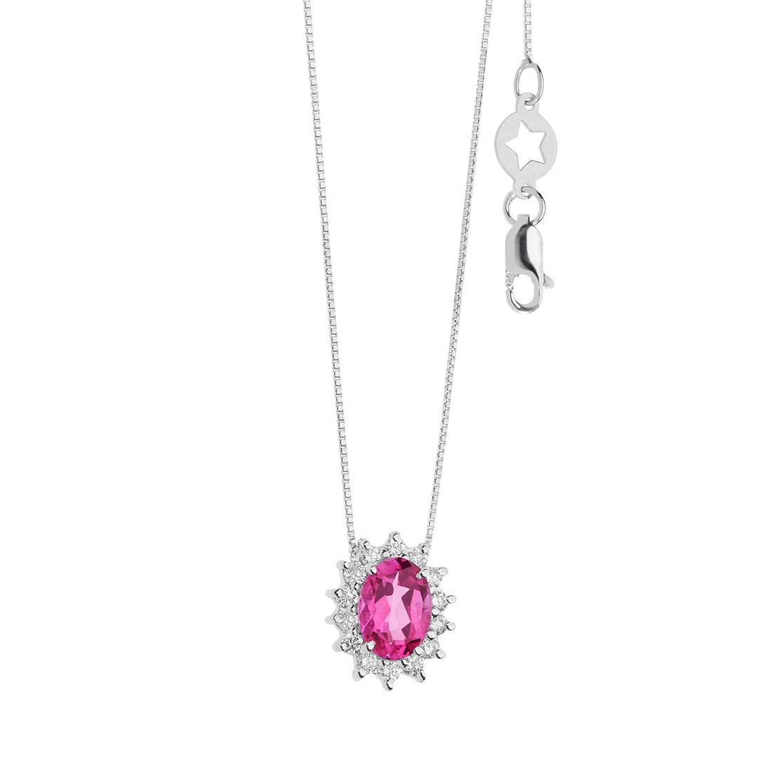 Comete ketting in goud, diamanten en ovale roze topaas GLB1579