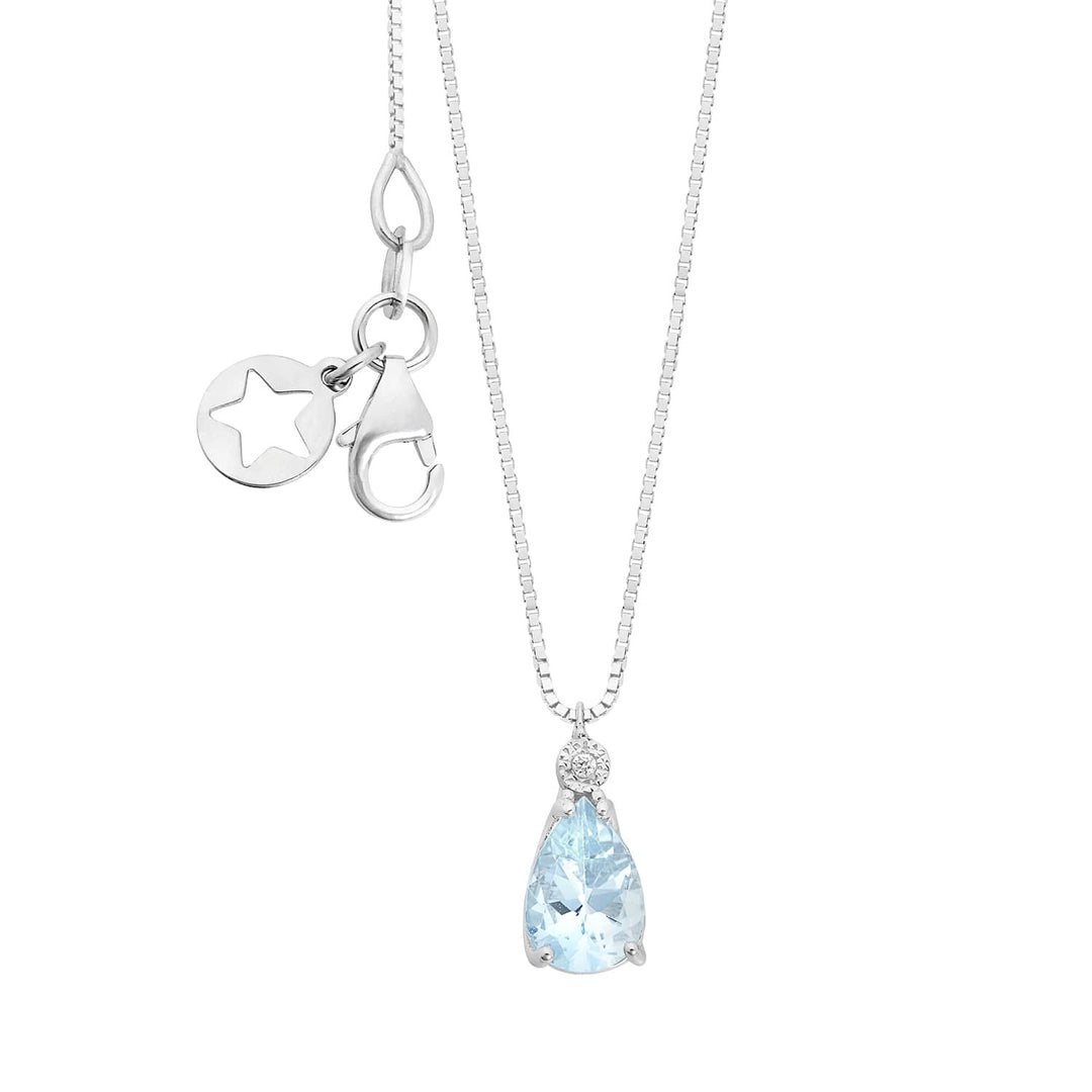 Collier Comete en or blanc 375‰, goutte aigue-marine et diamant KGLQ002